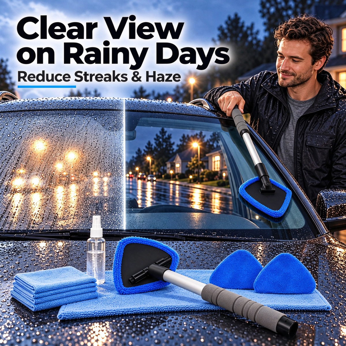 Dual-Sided Car Window Cleaner | Streak-Free Cleaning Kit