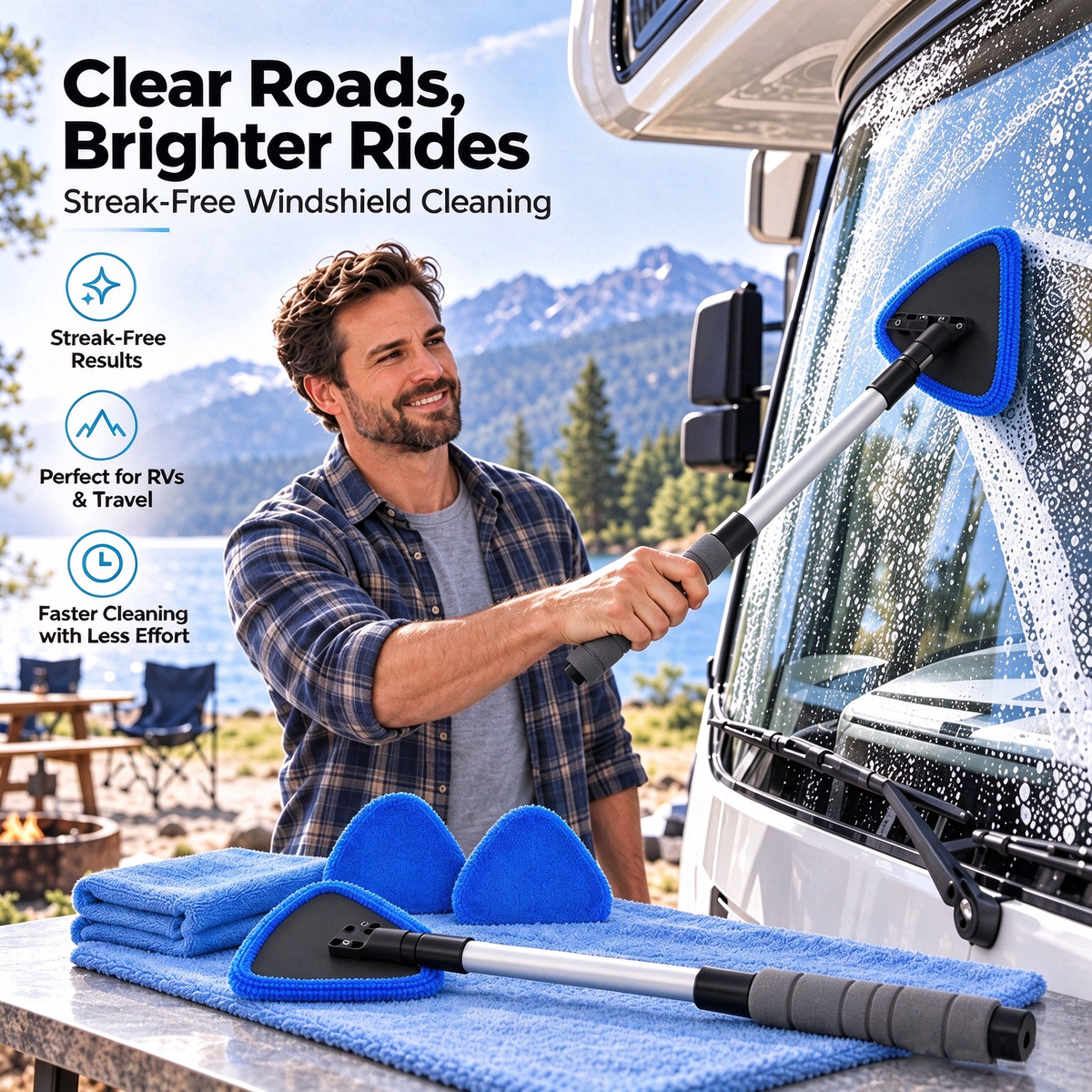 Dual-Sided Car Window Cleaner | Streak-Free Cleaning Kit