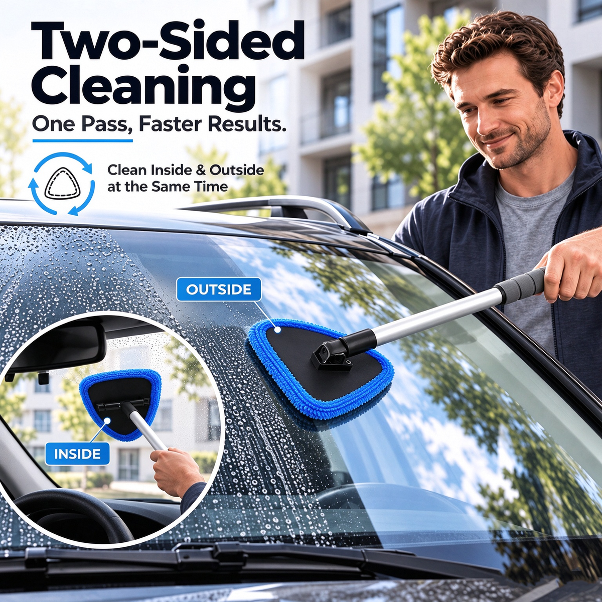 Dual-Sided Car Window Cleaner | Streak-Free Cleaning Kit