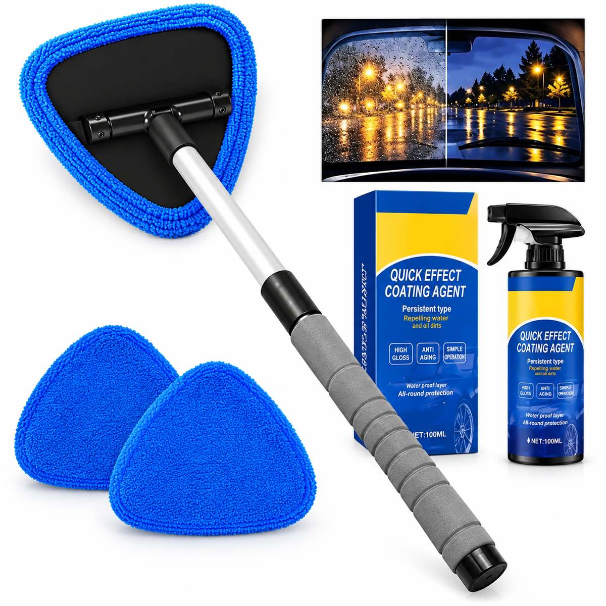 Dual-Sided Car Window Cleaner | Streak-Free Cleaning Kit